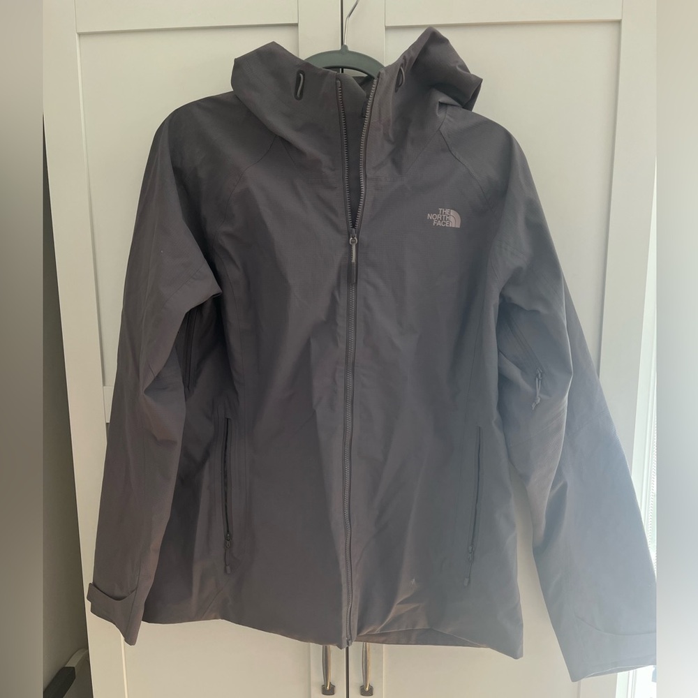 North Face Gray Hooded Rain Jacket